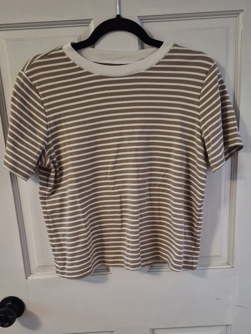 Old Navy Beige and White Striped Short Sleeve Tee